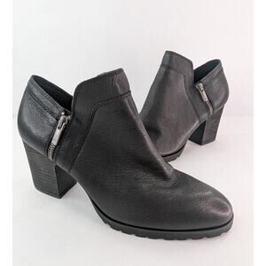 Lucky Brand Black Natlee Leather Ankle Booties Double Zip Heel Size 11 M | 1066